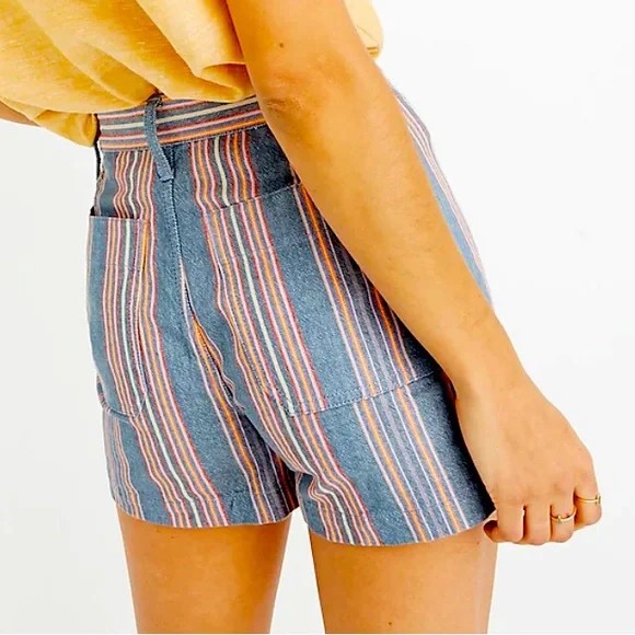 MADEWELL Emmett Shorts in Rainbow Stripe Size 24 soft denim High waisted. - Picture 2 of 15